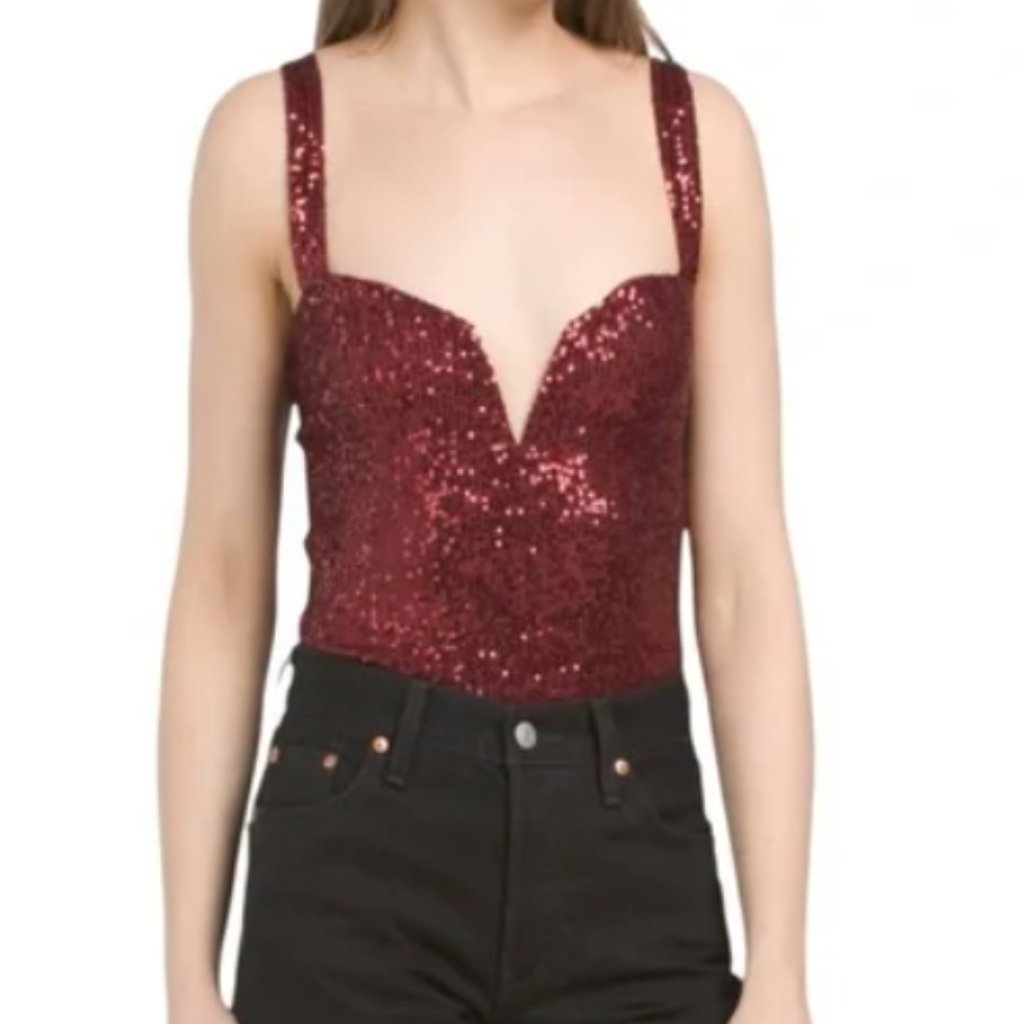 Intimately Free People Nwt Sequined Plunge Bodysuit - Size Xs